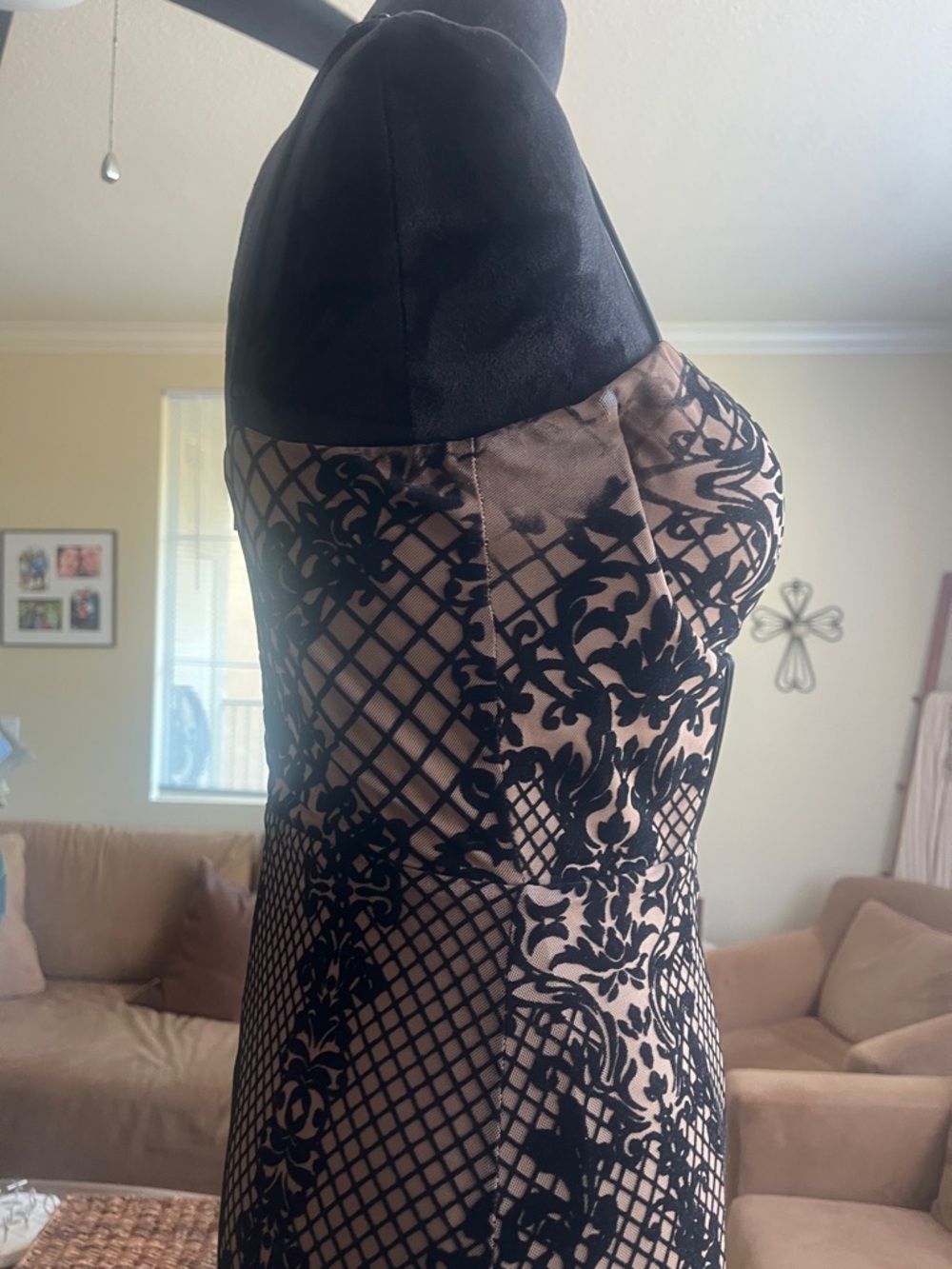 Windsor Black Lace Overlay Nude Mermaid Prom Dress - Picture 8 of 16